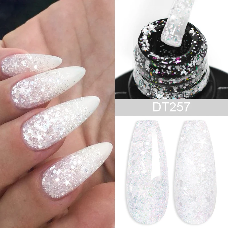 MEET ACROSS 7ml Blue Green Snowflake Sparkly Gel Nail Polish Glitter Sequins Nail Art Painting UV Gel For Manicure Vernis Design