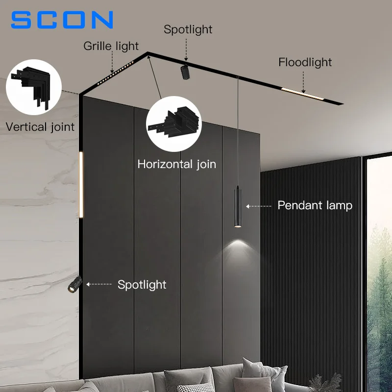 SCON 48V DC DALI/PUSH Dimmable Magnetic Track Lights Grille Flood Lamp Embedded LED Spotlight Rail Lighting Without Main Light 5