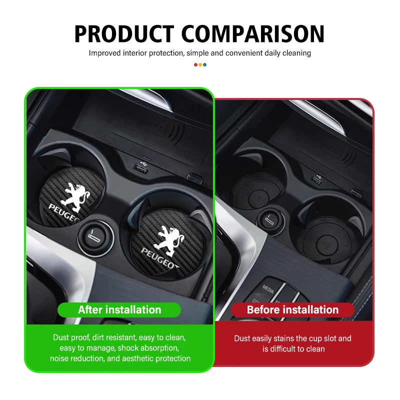 Cup holder coasters,car coaster pads 2pcs Car Anti Slip Pads Coaster Water Cup Holder Slot Mat For Peugeot 307 308 206 207 208 407 508 5008 106 107 205 4008 301