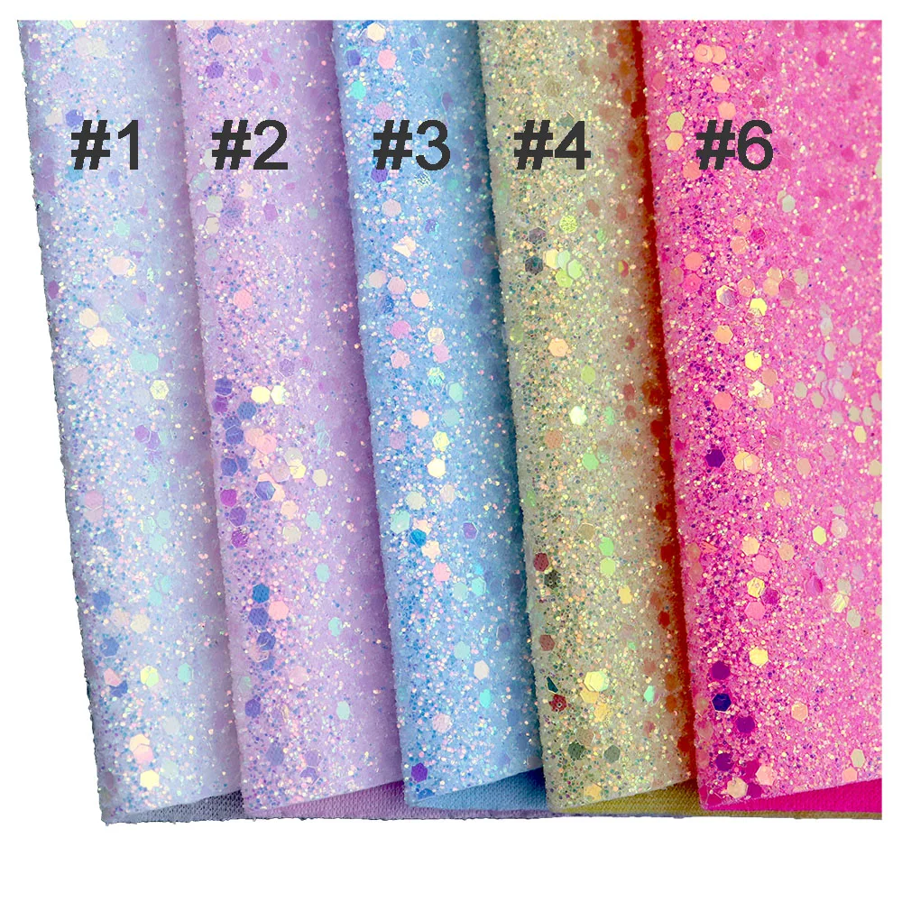 Shiny Iridescent Hexagonal Chunky Glitter Fabric Leather With Soft Elastic Cloth Backing For Decoration Craft Sewing Bows F0738