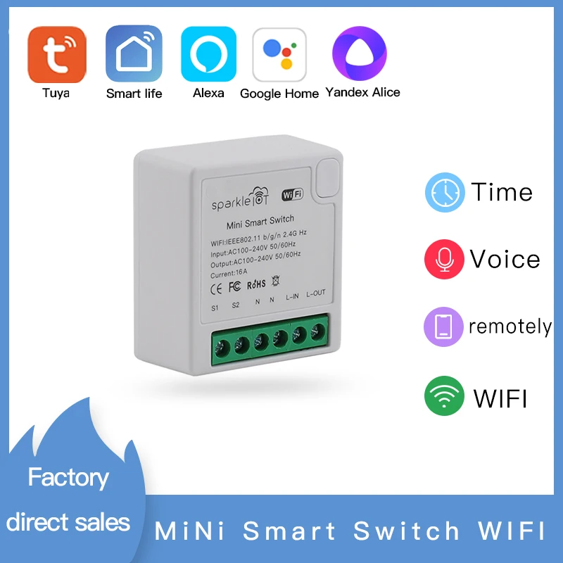 TuYa/Smart Life WiFi Smart MiNi Switch Dual Control,No Hub Required,Control Work With Alexa Google Home Alice Smart Home