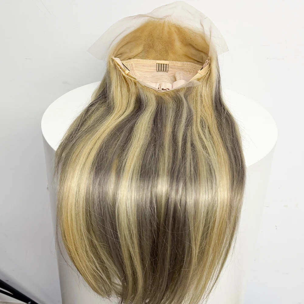Highlight Blonde Wigs Human Hair Straight 250% Density 13X4 Lace Frontal #613 Ombre Colored  Straight Wigs For Women