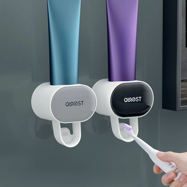 Dispenser automatico di dentifricio antipolvere per adulti e bambini Supporto a parete Supporto per spremi dentifricio Set di accessori per il bagno 2