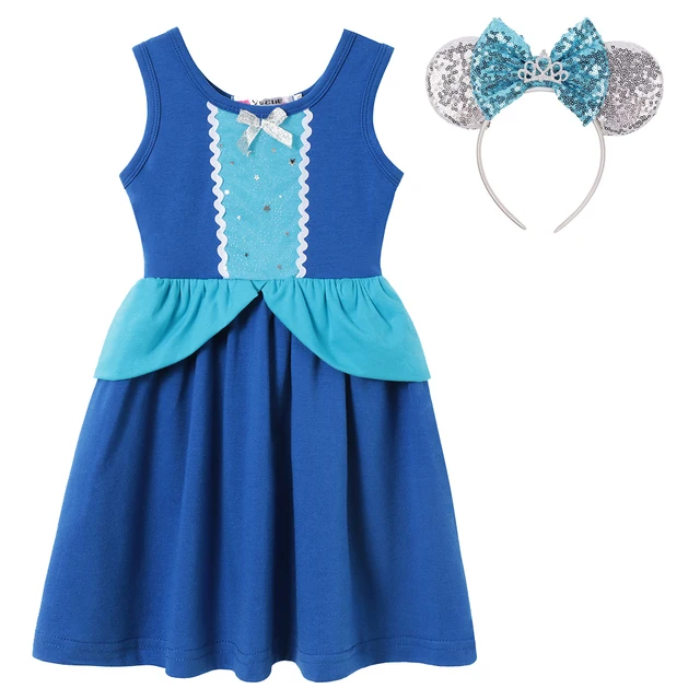 Kids Summer Casual Dress Disney Frozen Princess Elsa Anna Girls Clothes Vestido Rapunzel Snow White Moana Brithday Party Costume Cinderella1439L-1