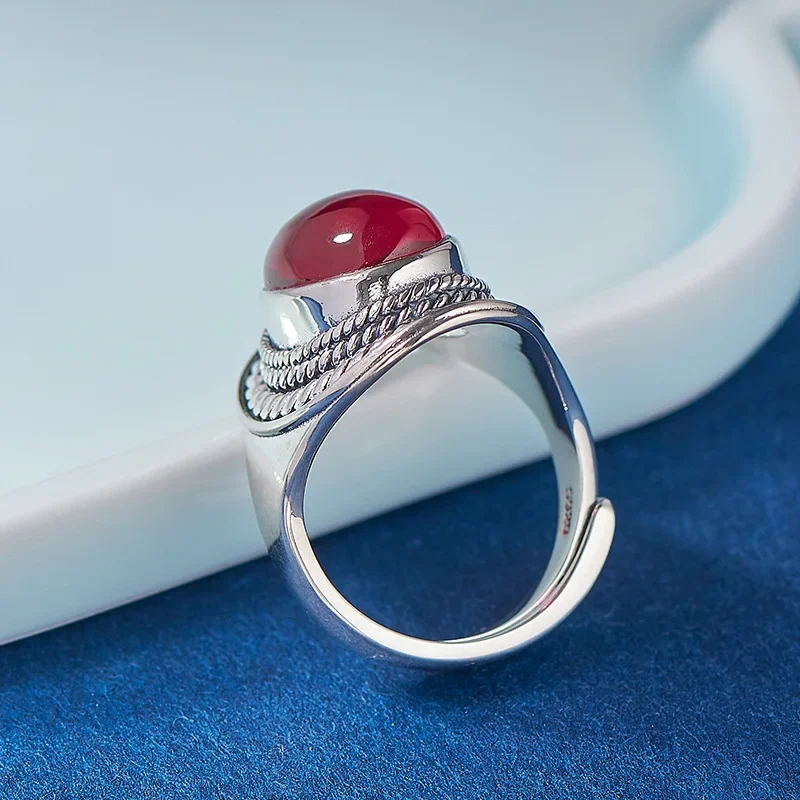 S925 sterling silver charms rings for women men new fashion palace style exaggerated inlaid red corundum jewelry free shipping