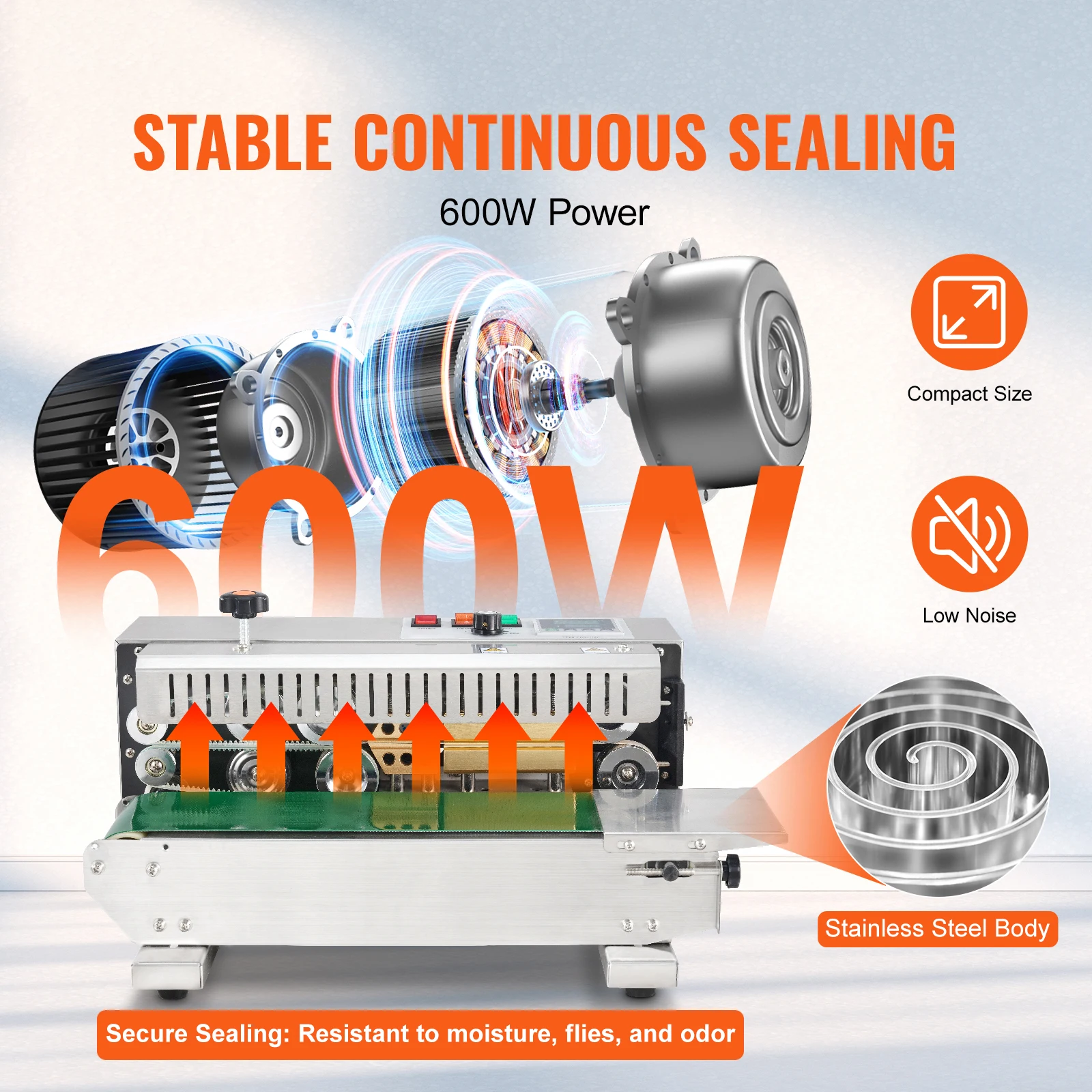 SucceBuy Horizontal Bag Band Sealing Machine Continuous Band Sealer with Digital Temperature Control for 0.02-0.8mm Plastic Bags