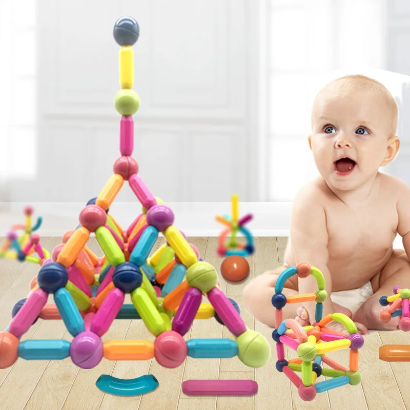 Magnetic Building Blocks Magnetic Assembly Toy 15-130pcs Kids Magnetic Construction Set Magnetic Balls Stick Building Blocks Montessori Educational Toys for Children Gift