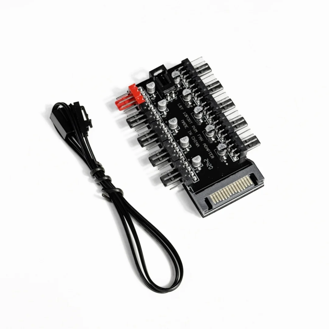 110 PWM 팬 허브 4핀 SATA 전원 PC 팬 분배기 10포트 4핀 PWM 팬 컨트롤러 (컴퓨터 케이스 CPU 냉각 팬용)