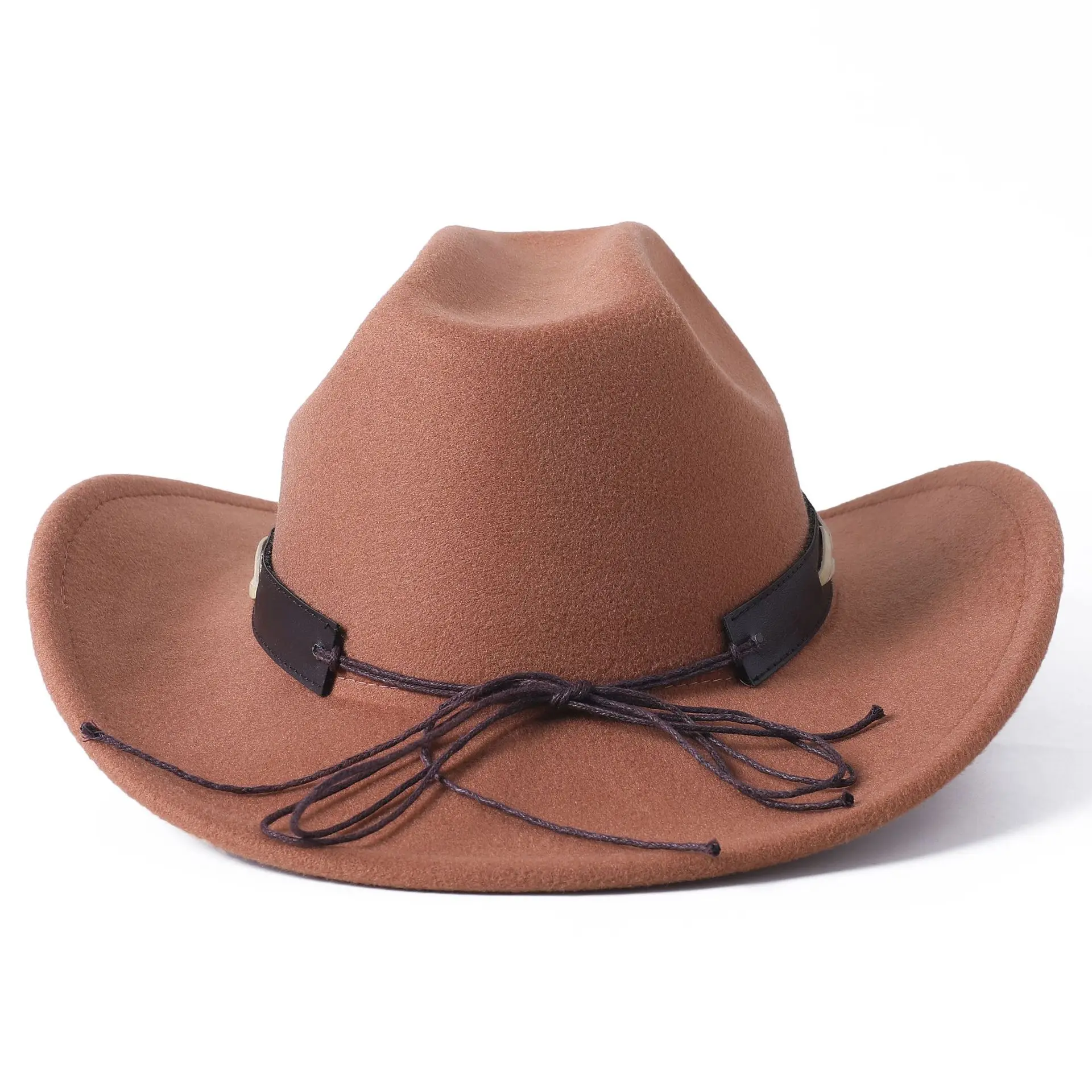 thumbnail image 2 of UDIYO Women Men Felt Wide Brim Western Cowboy Hats Belt Buckle Panama 2 of 11
