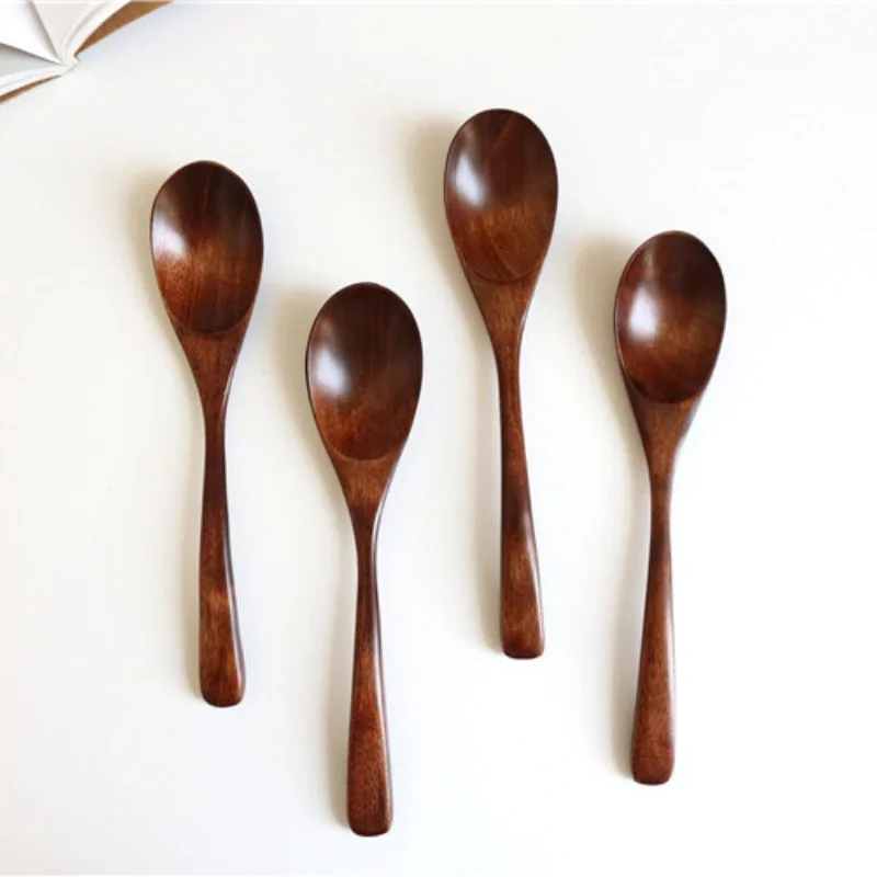 Japanese-style Nanmu Dark Tone Soup Spoon Solid Wood 20*4cm for Eating