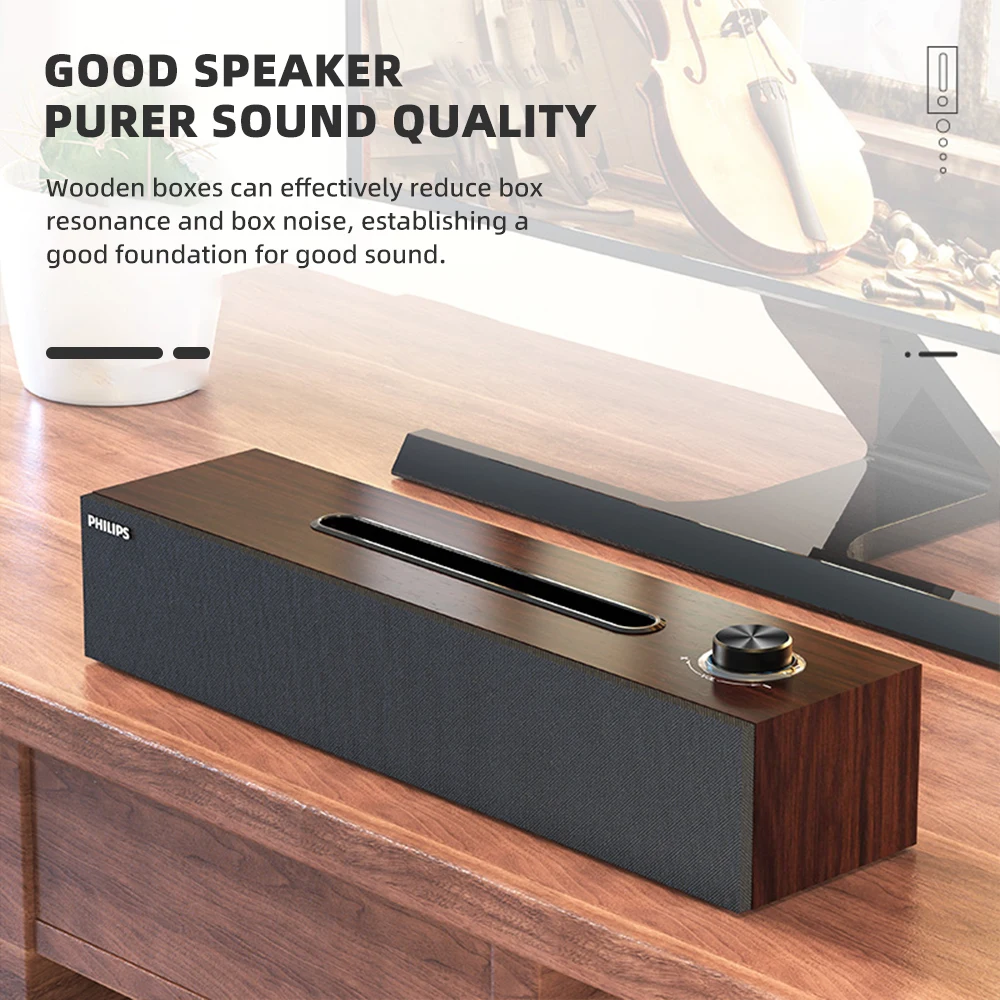 Philips SPA 3808 SoundBar Features a Simple Wood Grain Design HIFI Sound Quality 3D Audio Effect And Built-in Sound Card - Image 2