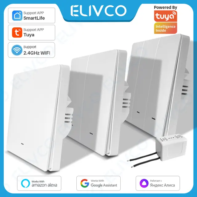 Tuya สมาร์ท Wifi สวิทช์ไม่จําเป็นต้องใช้สาย Neutral 1/2/3 Gang Wall Light ปุ่มสวิทช์สมาร์ทบ้านสนับสนุน Alexa Google Home Alice 1