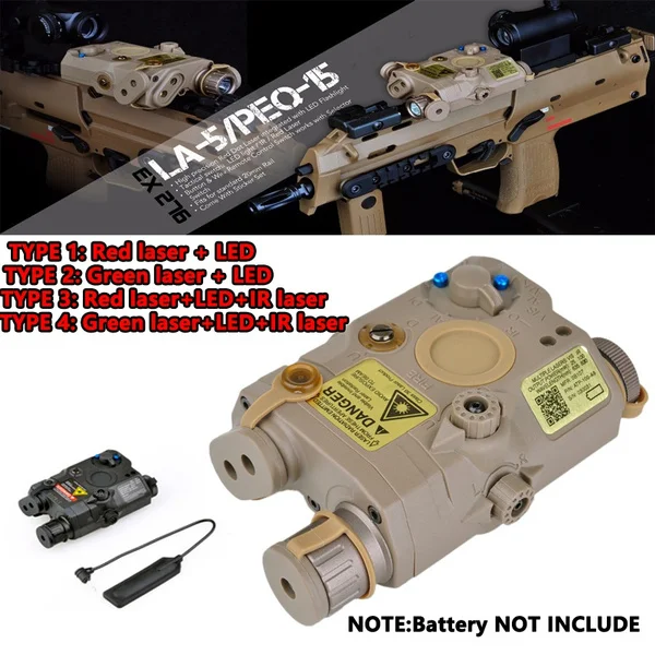 

Tactical PEQ-15 LA5C White strobe Flashlight + Red/Green Laser Sight with IR Laser Upgrade Version Battery Box for AEG GBB CQB