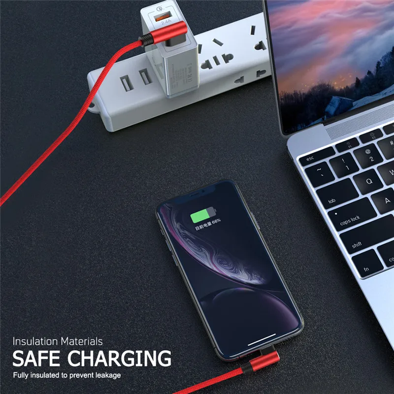 아이폰 14 13 12 11 Pro Max X XR 6s 7 8 Plus용 90도 USB 케이블 2m 3m 길이 고속 충전 데이터 케이블