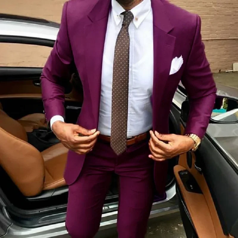 Casual gentleman burgundy wedding groom suit clothing Hamiage Terno Masculino slim man suits
