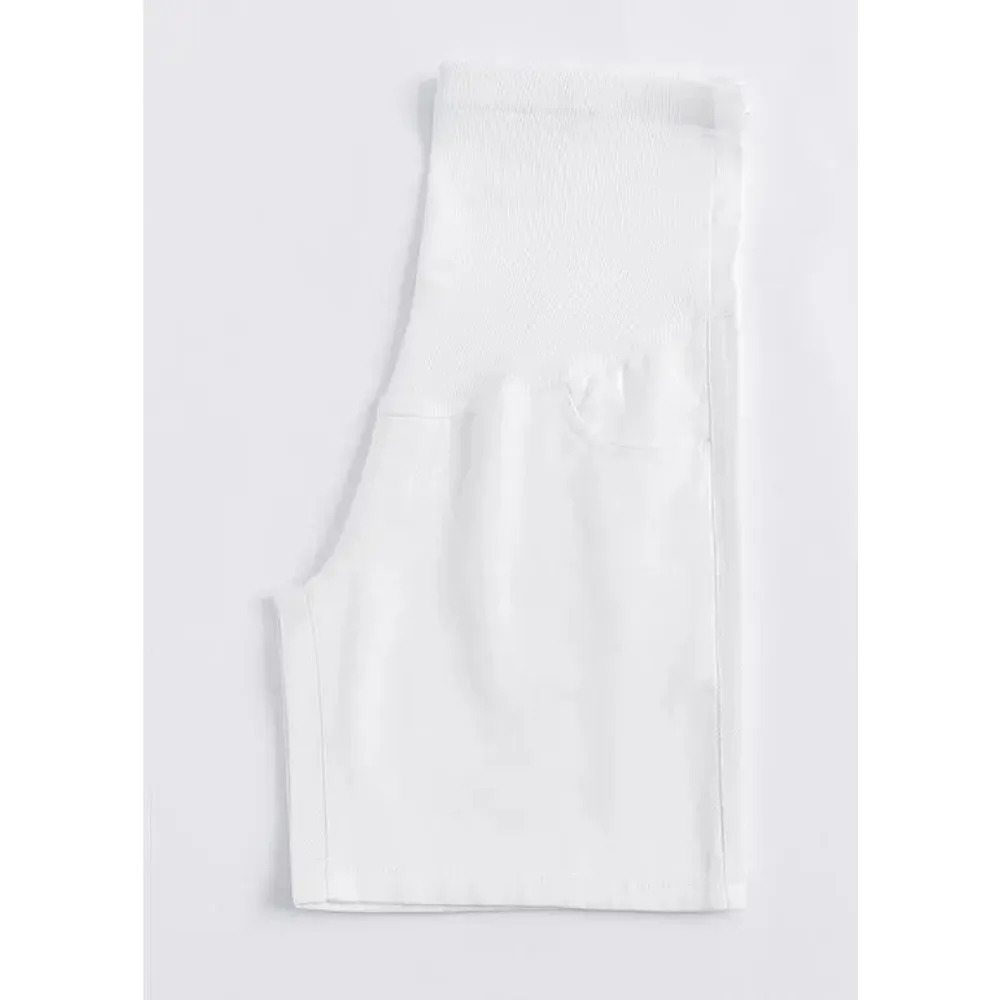 High Waist Side Stripe Patchwork Maternity Cotton Trousers Adjustable Waist Short Jeans Korean Style Pregnant Woman Denim Shorts