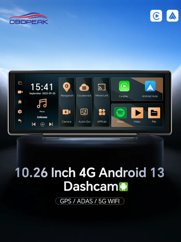 K50 안드로이드 13 AI 10.26 스크린 대시 캠, 4G GPS 내비게이션 카플레이, 안드로이드 오토 4G + 64G 백미러 비디오 녹음기 듀얼 렌즈