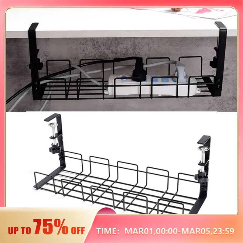 Under-Table-Storage-Rack-Metal-Cable-Management-Tray-Home-Office-Desk ...