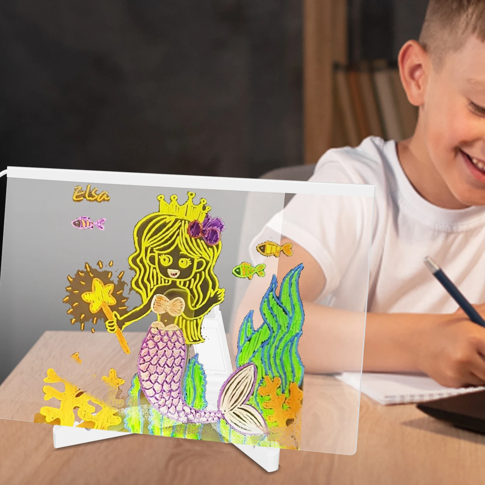 

Glowing Acrylic Message Board Portable Lighted Note Board Adjustable Light Up Letter Message Marker Board with Pen and Cleaning