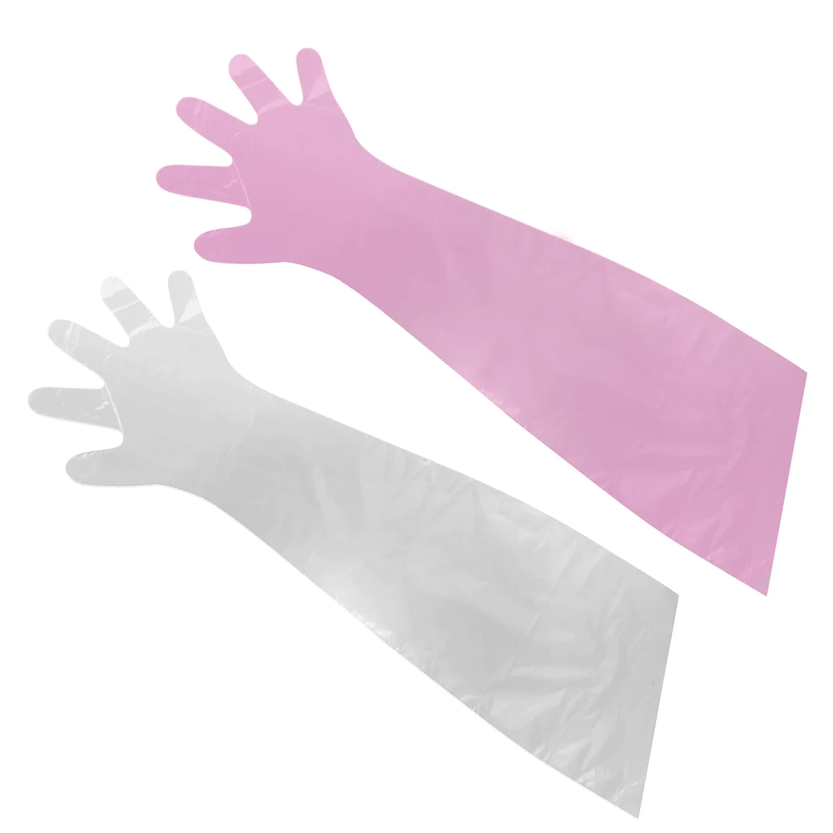 

50PCS Disposable Plastic Film Long Arm Glove Cattle Sheep Glove for Farm (White)