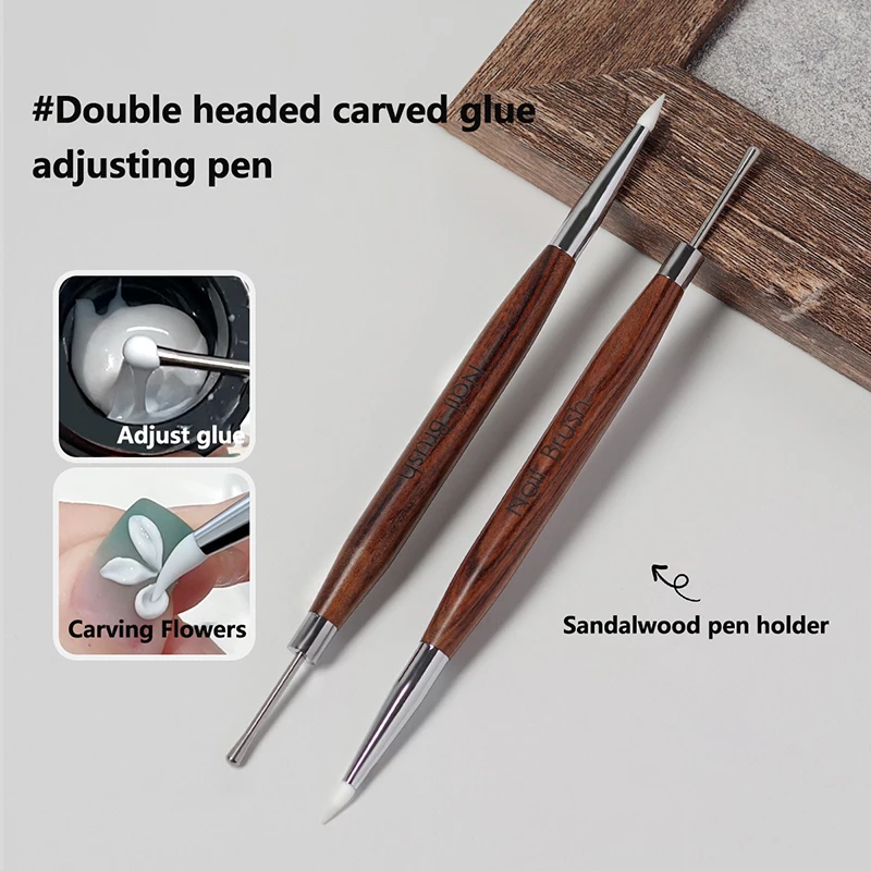 1PC 100% brand new quality Silicone Brush Carving Flower Painting Pen DIY Manicure Tools Stainless Steel Glue Mixed Pen 4