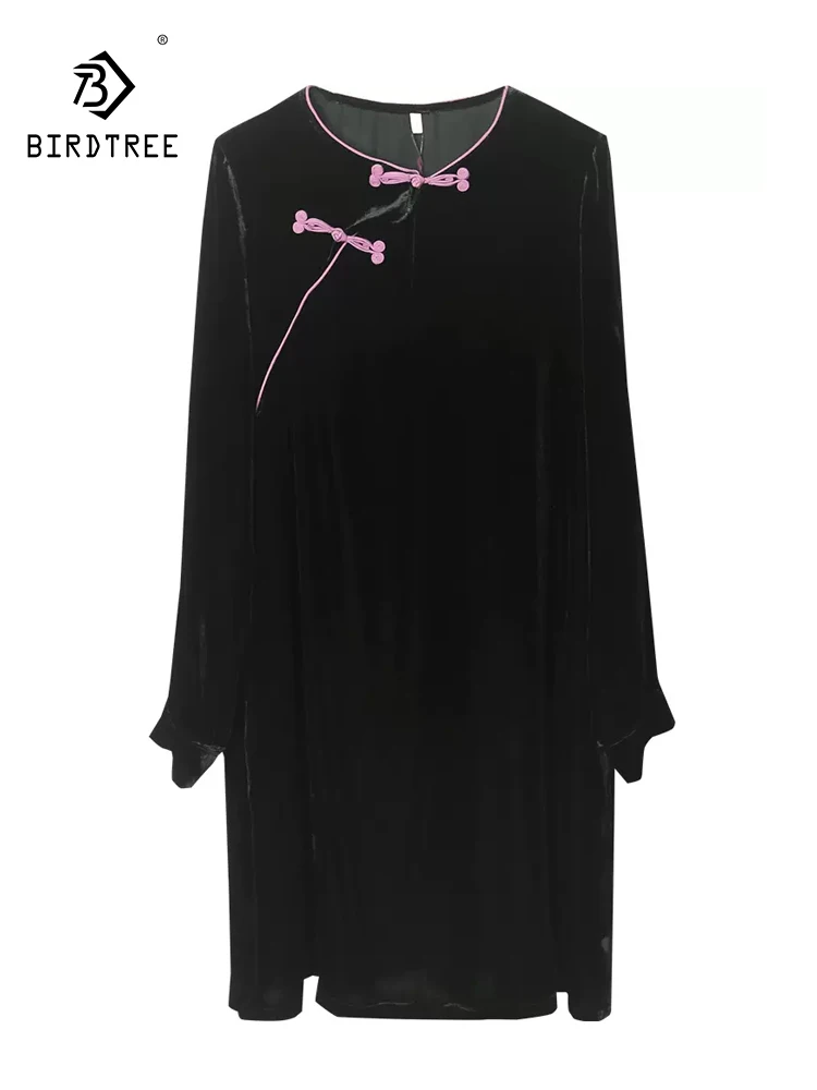 

Элегантное бархатное платье BirdTree, 20% натуральный шелк, женское платье с круглым вырезом и длинным рукавом, винтажные платья-Ципао, весна-лето 2024 D43732QC