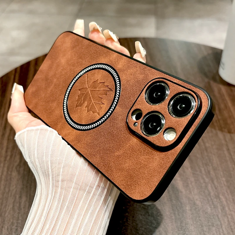 Retro Leather Case For Magsafe Wireless Charging For iPhone 16 15 14 13 12 11 Pro Max Plus 15Pro 14Pro 13Pro 16Pro Magnet Cover_voghion.com