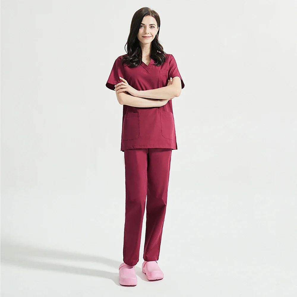 Women Short Sleeve Beauty Uniform V-neck Scrubs Tops+Pants Spa Uniform Health Workers Working Set Scrub Suit Scrubs Set