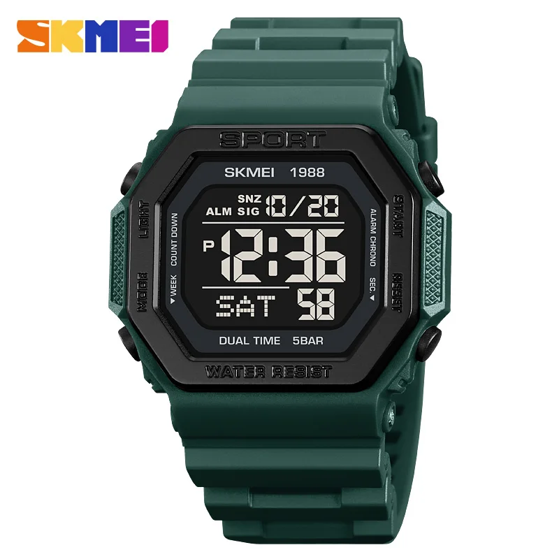 SKMEI 1988 Sports Watch for Men Digital Waterproof Waterproof Wristwatches Mens Back Light Countdown Clock 1628 Reloj Hombre