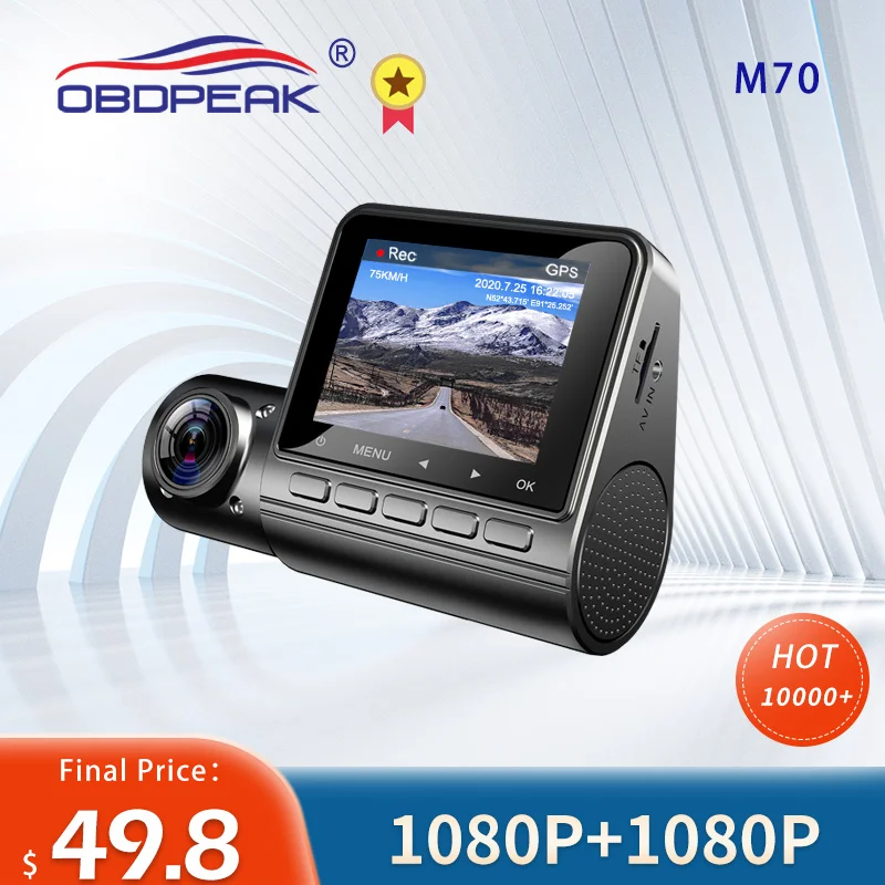 Obdpeak M70 Pro Dash Cam Dual Lens Velocità E Le Coordinate Gps Cam Monitor Di Parcheggio Dell'Automobile Di Visione Notturna Dvr 1080P Telecamera Pos