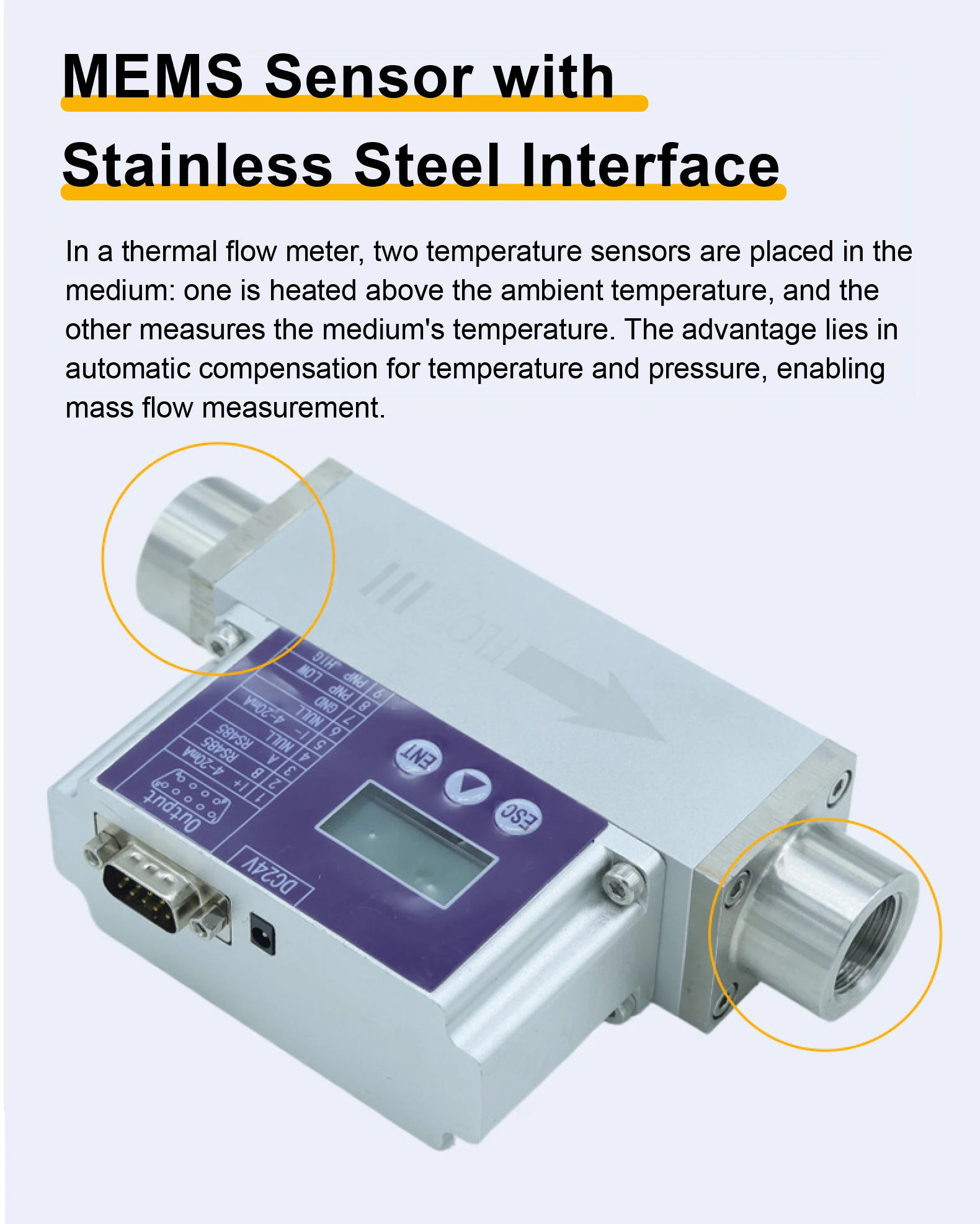 MEMS Thermal Gas Flow Meter LCD Display for Compressed Air Nitrogen Oxygen Monit