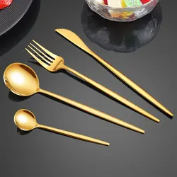 4Pcs Golden Cutlery Set Stainless Steel Knife Fork Spoon Tableware Flatware Set Festival Kitchen Dinnerware Gift