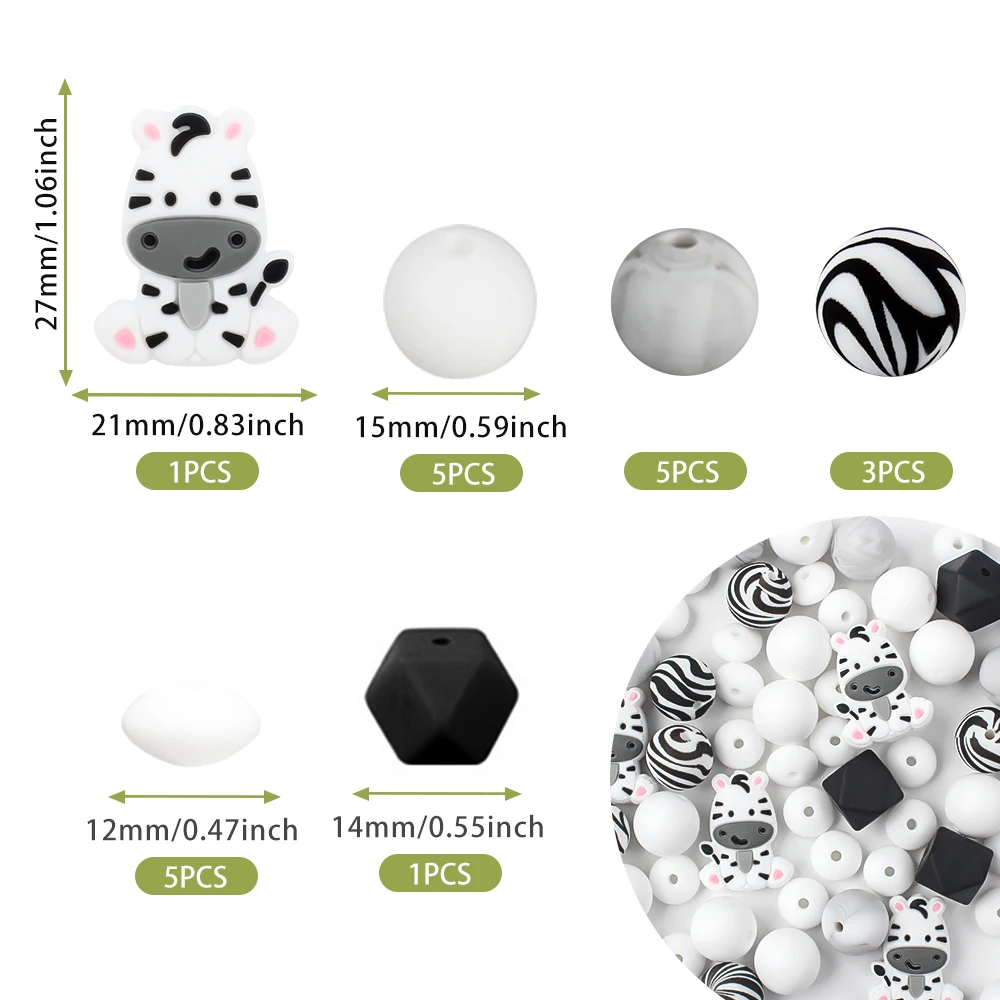 20Pcs Zebra Cow Silicone Beads For Pacifier Chain Bracelet Jewelry Making DIY Keychain Necklace Accessories Teething Toys