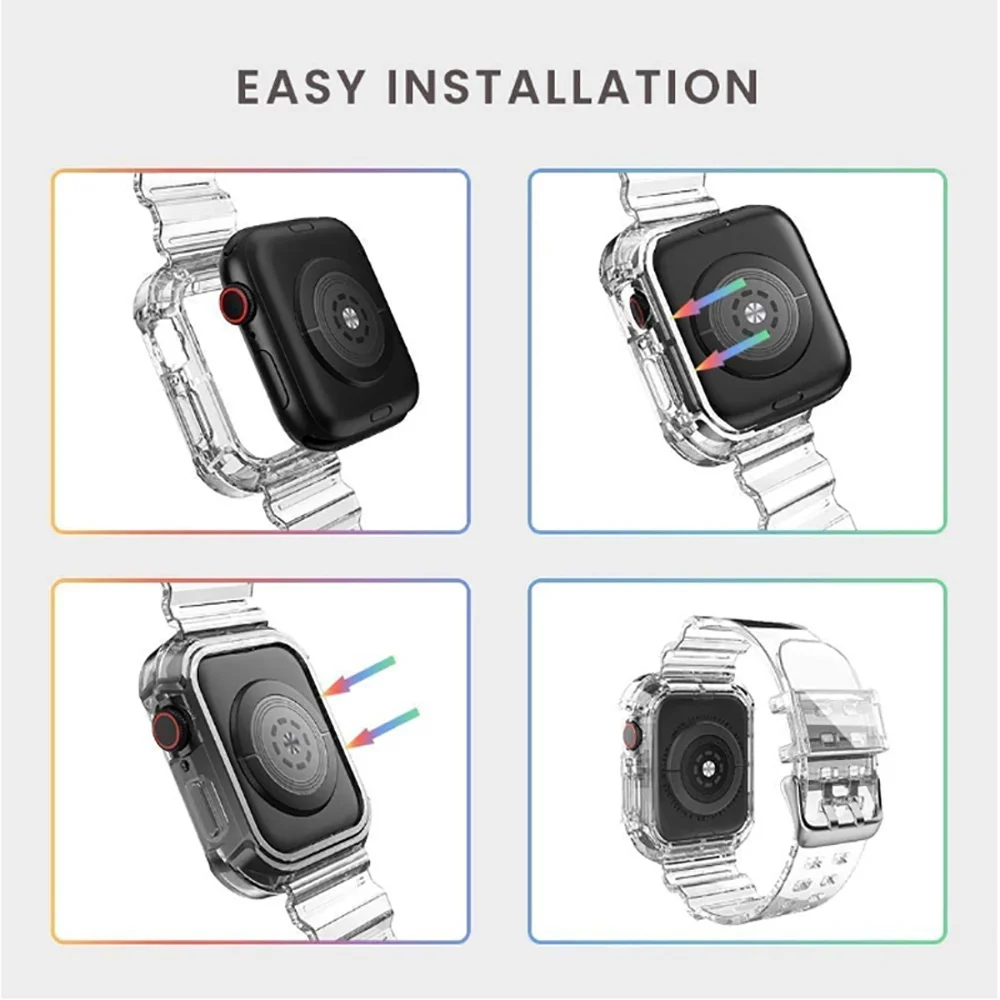 Transparent Apple Watch Band with Protective Case – Soft Clear Strap Accessory