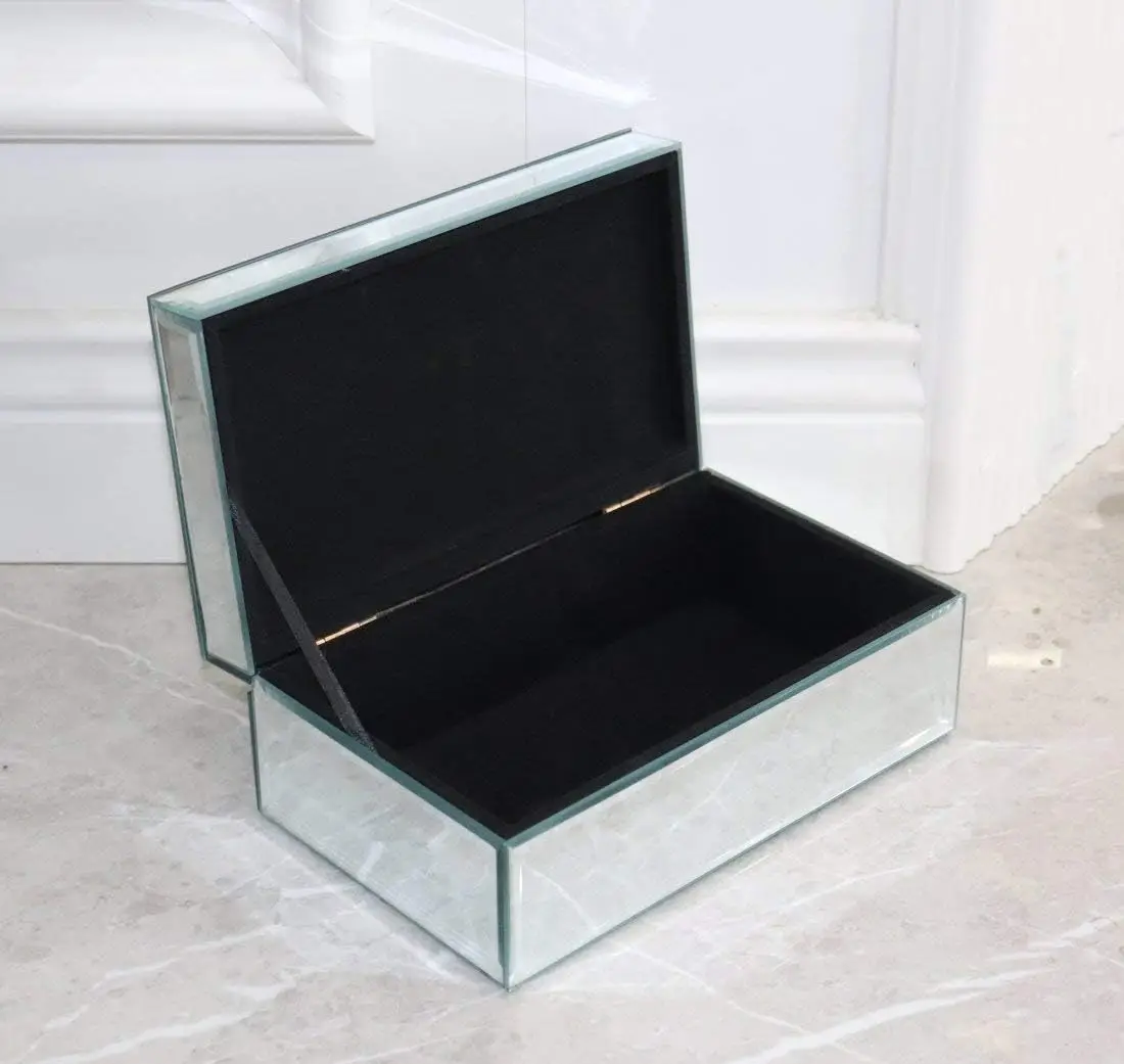 Luxury Silver Crushed Diamond Glass Mirrored Jewelry Box Storage Earrings Necklace Makeup Drawer Organizers Gifts for Women 6