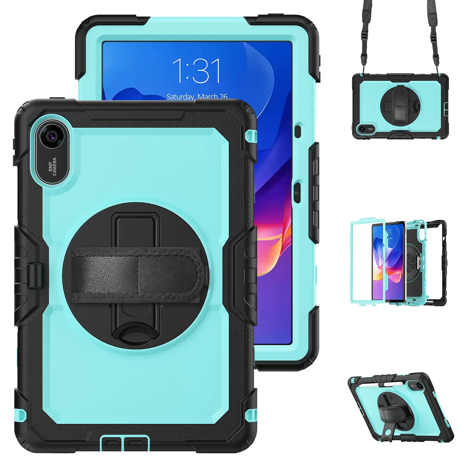 Ultimate Shockproof Case with 360° Rotating Stand & Shoulder Strap – Full Protection