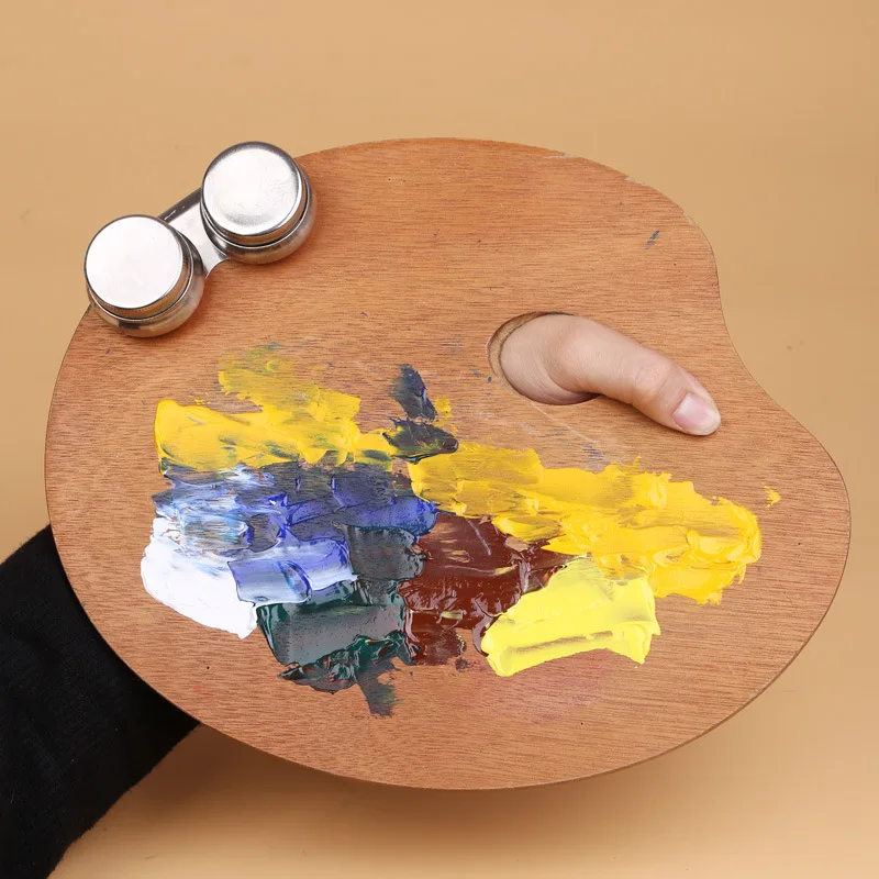 1 Pcs Wooden Palette,Oval And Square Solid Wood Panels,Suitable For Oil Painting,Gouache,Acrylic And Other Pigments 2