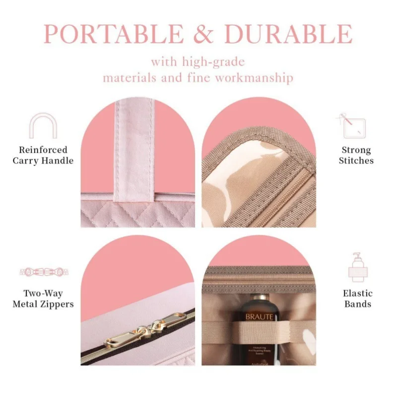 Kulturbeutel, Reisetasche mit Haken zum Aufhängen, wasserabweisende Make-up-Kosmetiktasche, Reise-Organizer für Zubehör, Shampoo – Detail 5