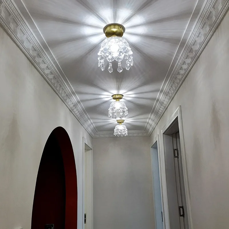 

French Crystal Lamp, Small Chandelier, Light Luxury Aisle Lamp, Balcony Light, Retro Net Celebrity Bedroom Bedside Chandelier