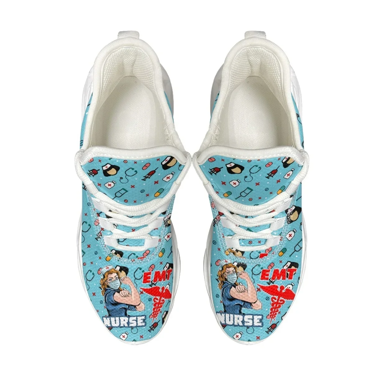 EMT Nursing Sneakers Female Comfortable Lightweight Non-slip Running Shoes Cartoon Medical Casual Lace-Up Outdoor Flat Shoes New
