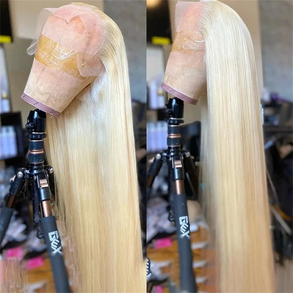 

13x4 Straight 613 Honey Blonde Lace Front Human Hair Wig Brazilian 30 32 Inch 180 Density 13x6 HD Pre Plucked Lace Frontal Wig