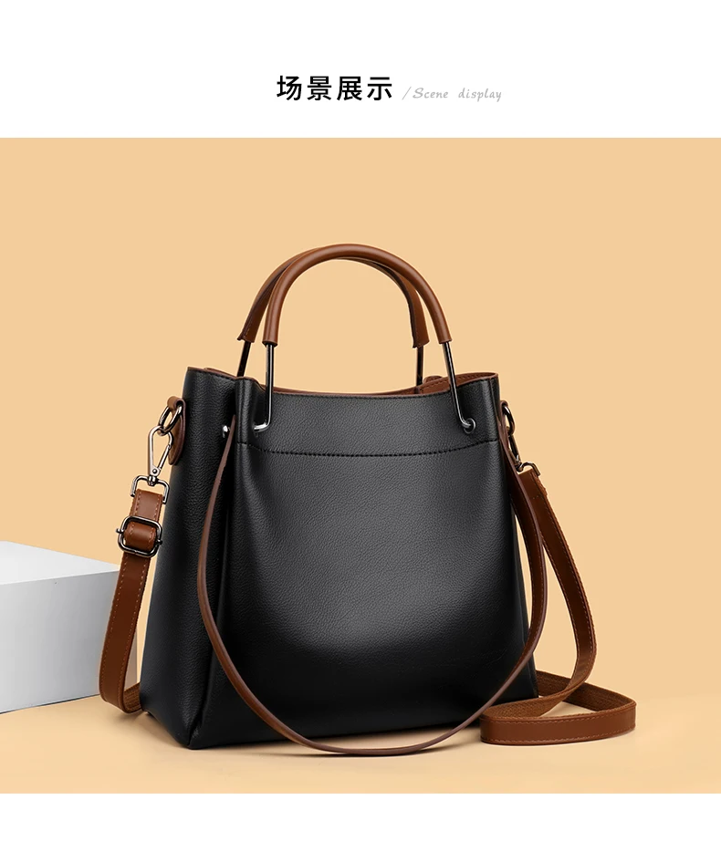Damen-Handtasche, PU-Leder, Einkaufstasche, Umhängetasche, modische Tasche, stilvoller Griff oben, Schwarz, Braun, Farbe, vielseitige Tagestasche – Detail 5