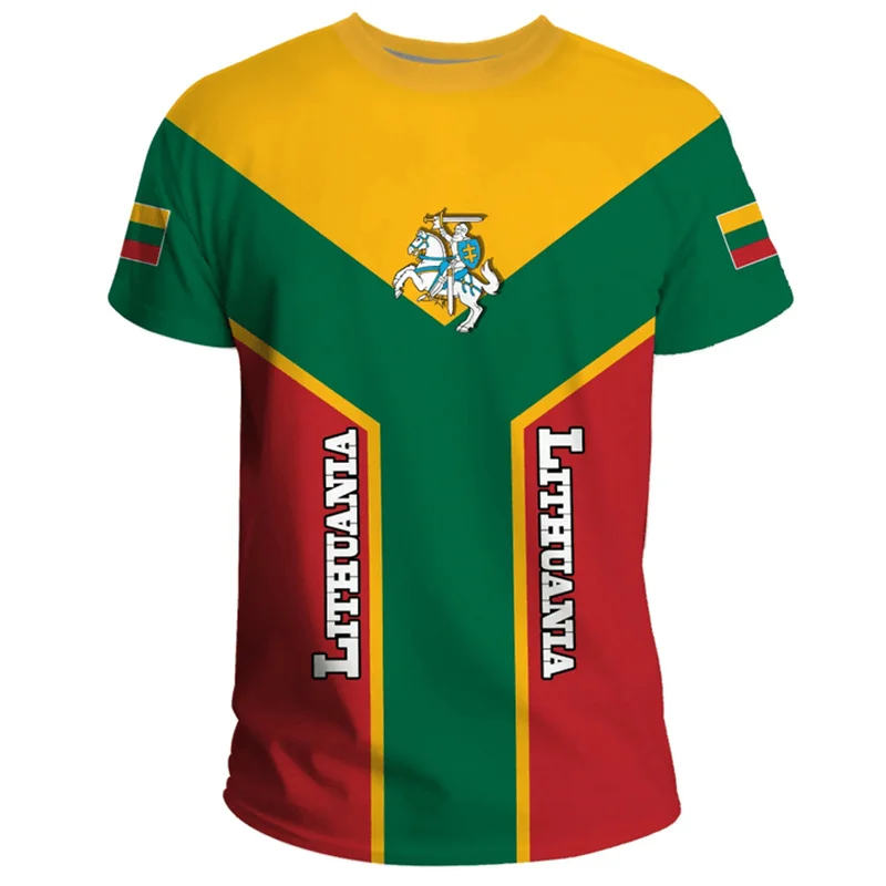

Summer New 3D Flag Of Lithuania Emblem Printed T Shirt Lithuania Coat Of Arms Graphic T-shirts For Men Harajuku Short Sleeve Top