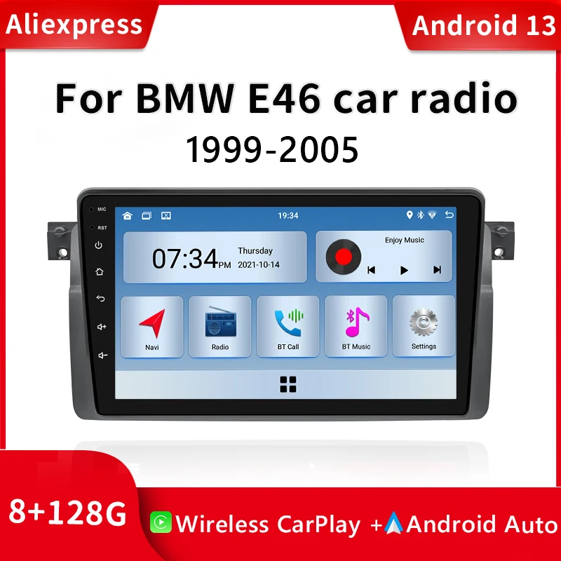 

Wireless Carplay 8 Core 2 din Android 13 Car Radio Player For BMW E46 M3 Rover 75 Coupe 318/320/325/330/335 Multimedia Audio