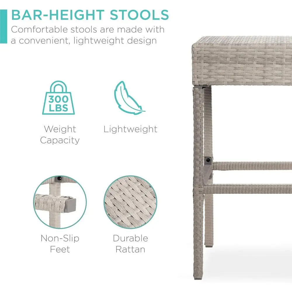 5-Piece Outdoor Wicker Bar Set – Metal Tabletop with Storage & Bottle Opener 3