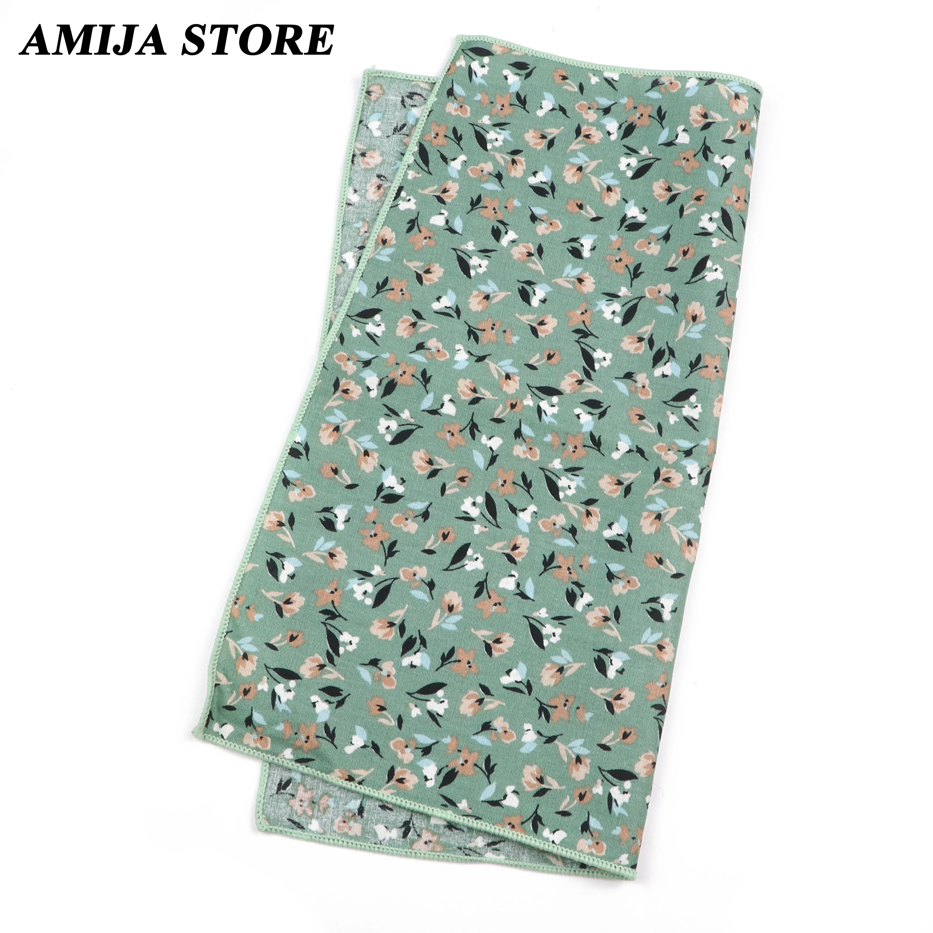 Fashionable Men's Floral Flower Cotton Handkerchief 25cm Green Blue Printed Scarf Shirt Daily Suit Accessories Wedding Gi