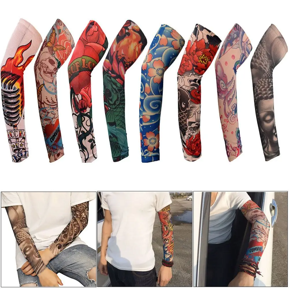 Fashion New Men Flower Arm Tattoo Sleeves Seamless Outdoor Riding Sunscreen Arm Sleeves Sun Uv Protection Warmers for Women