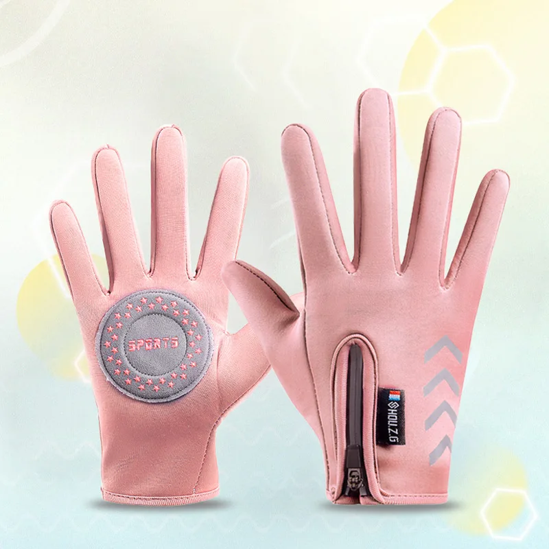 Children's Gloves Cycling Winter Autumn Thermal Gloves Warm Kids Reflect Light Non-Slip Ski Fleece Scooter Gloves Zipper 2