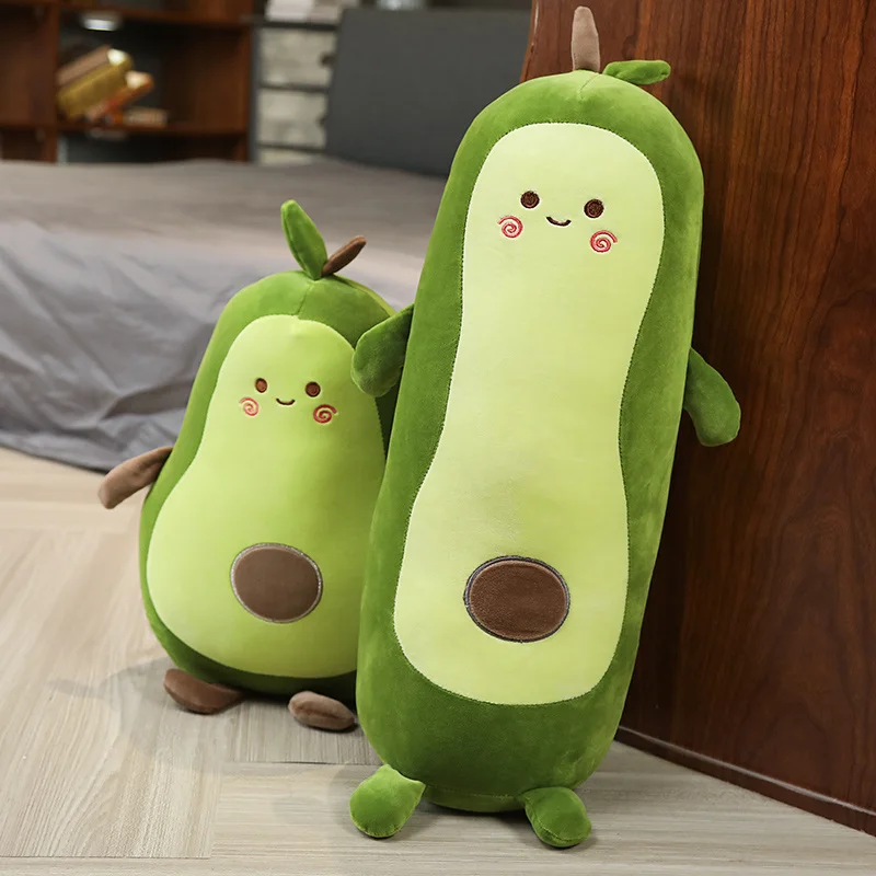 4090cm 그린 소프트 아보카도 플러시 베개 인형 모양 과일 쿠션 스마일 페이스 해피 플러시 장식 선물