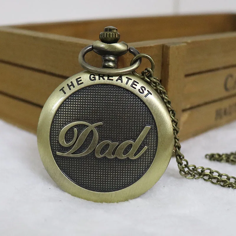 

Luxury To My DAD I Love You Carving Quartz Pocket Watch for Father Engraved Watches Fob Chain Clock for Daddy Birthday Gifts